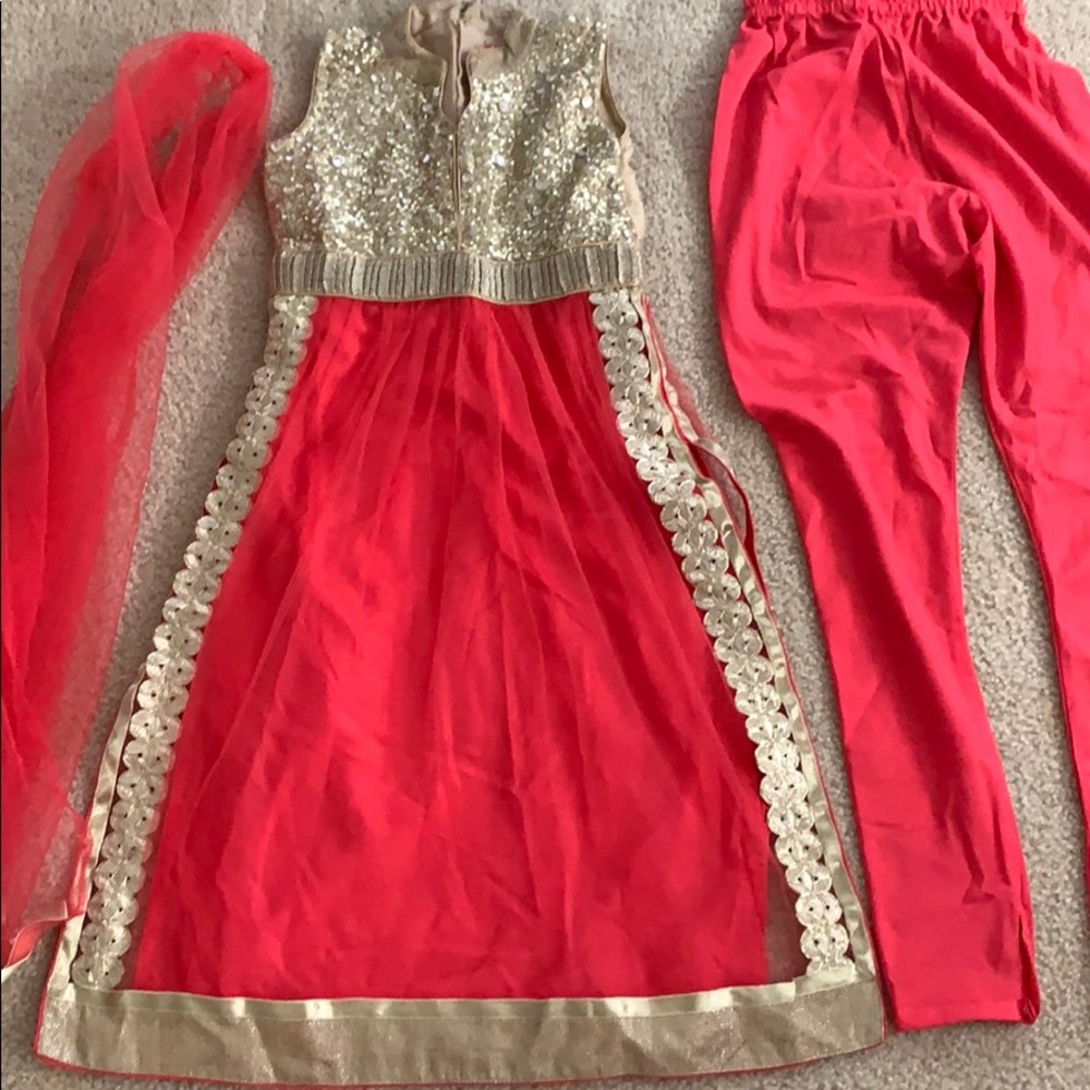 Indian salwar Coral pink churidaar kameez girls 30
